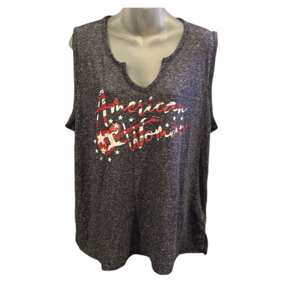 Cato Tops - Cato American Woman Graphic Split Neck Jersey Knit Blue Tank Top Sz XL N…